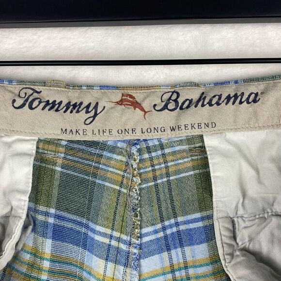 Tommy Bahama Bermuda Shorts Mens Size 38 Blue Yellow Plaid Multicolor Pockets - Picture 8 of 11